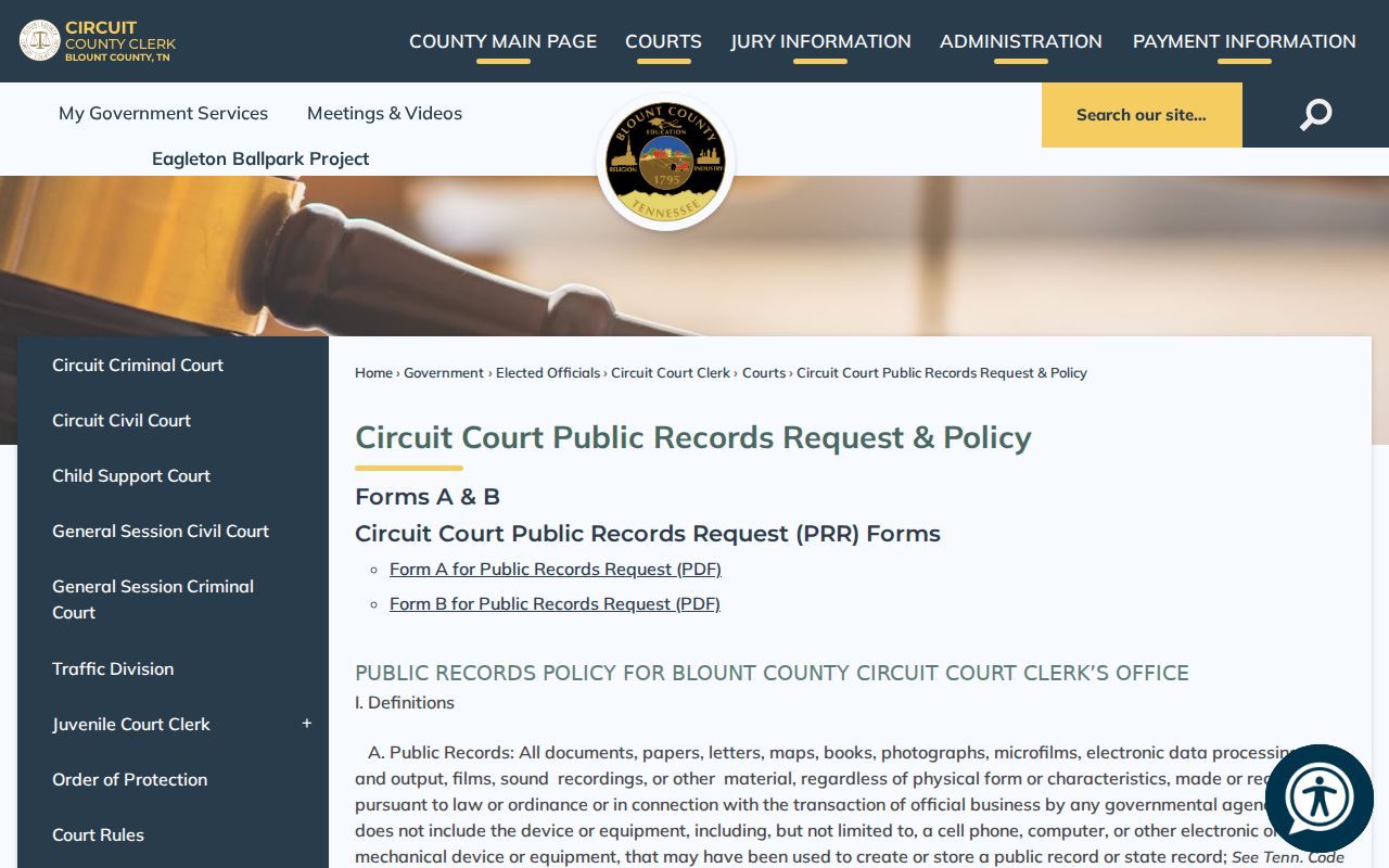 Blount County Circuit Court public records request policy