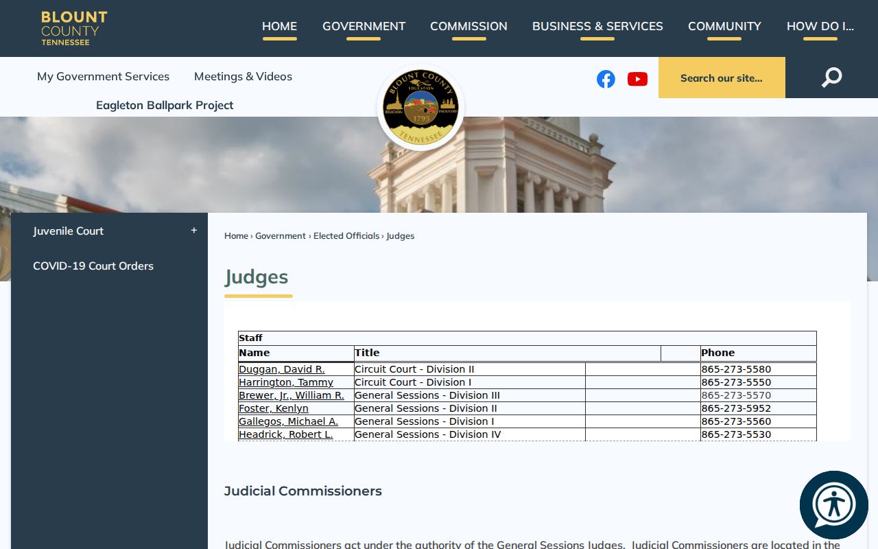 Blount County judges and judicial commissioners directory