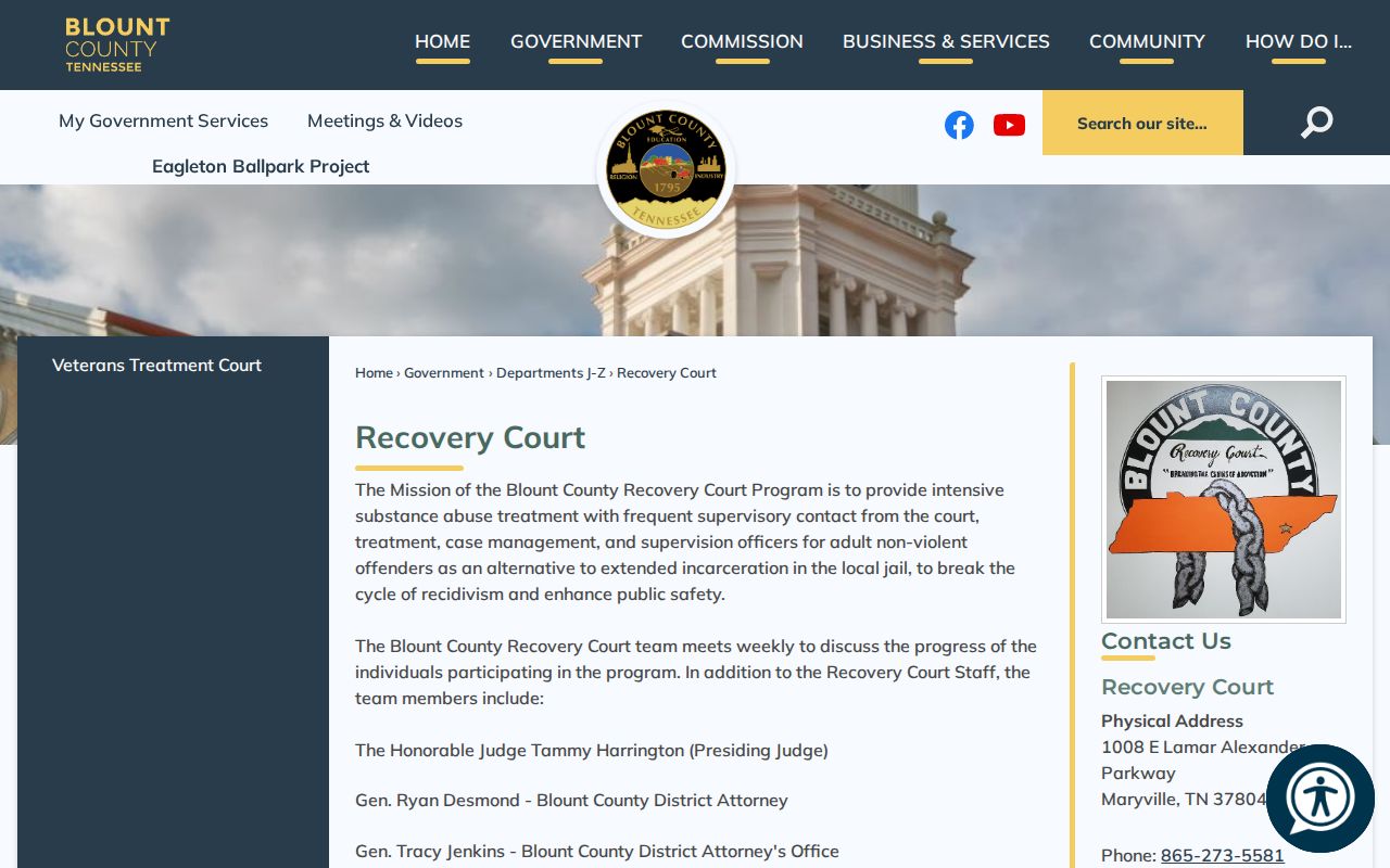 Blount County criminal court Recovery Court information