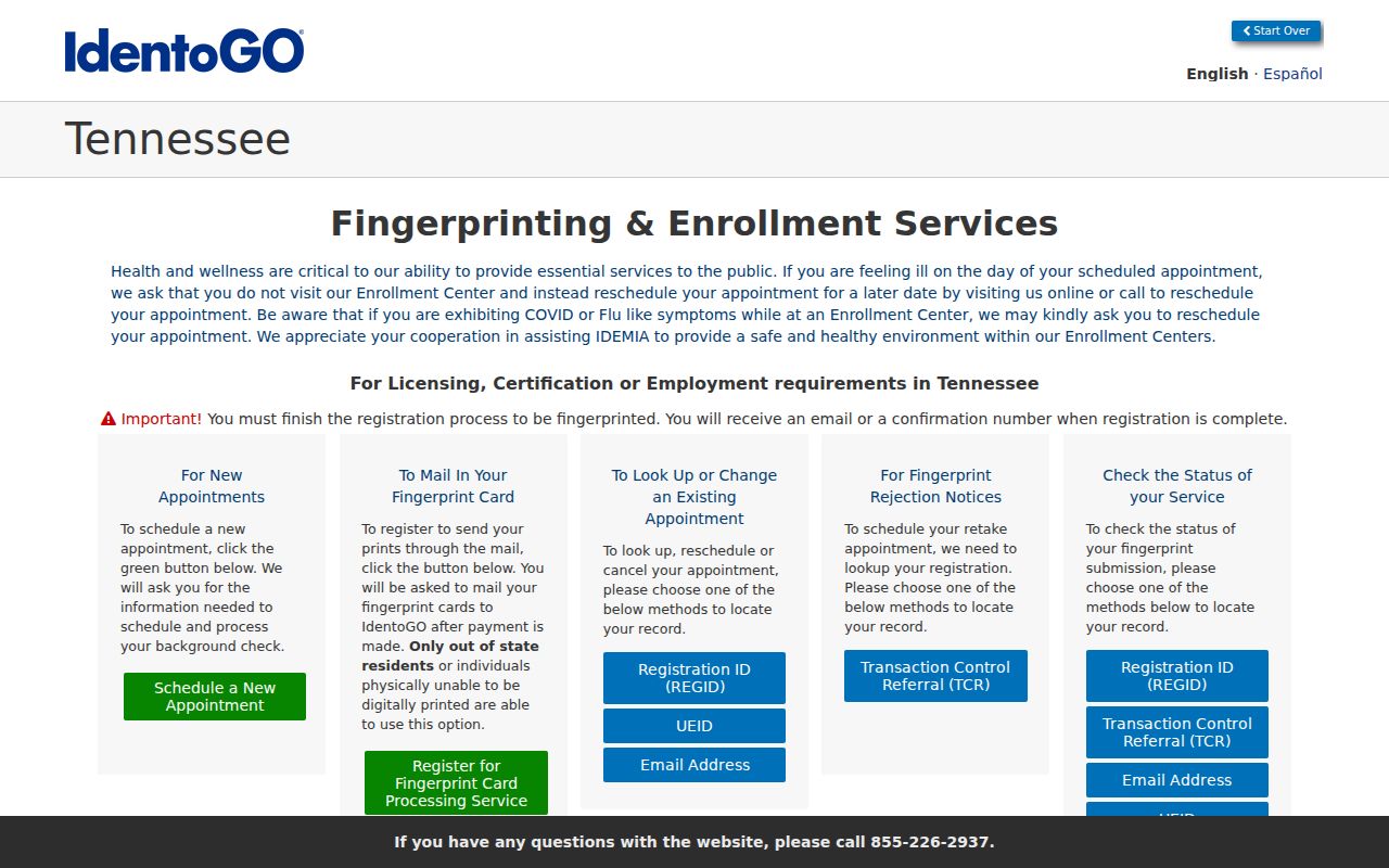 Blount County criminal record fingerprint scheduling through IdentoGO