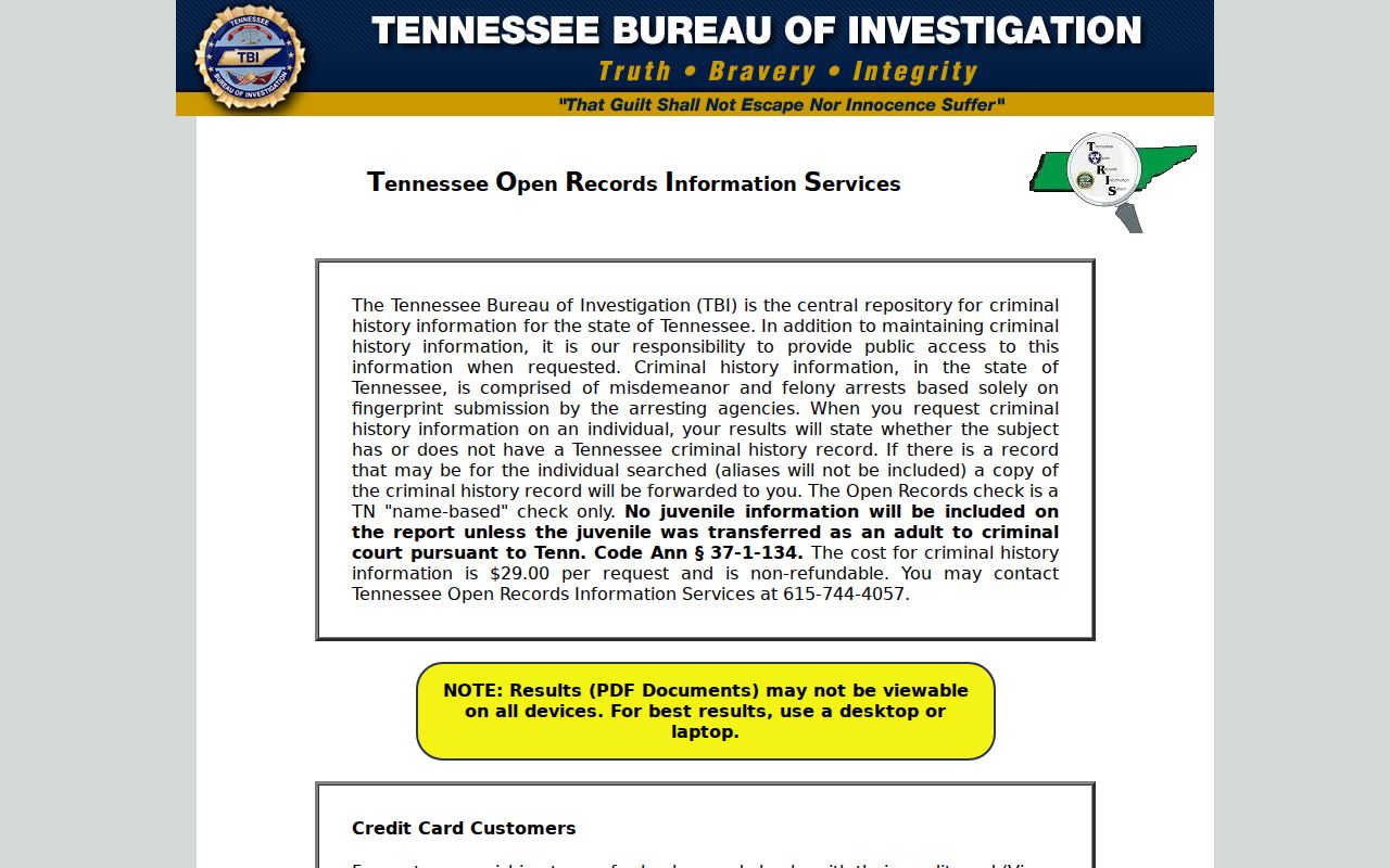 Blount County criminal history access through Tennessee TORIS