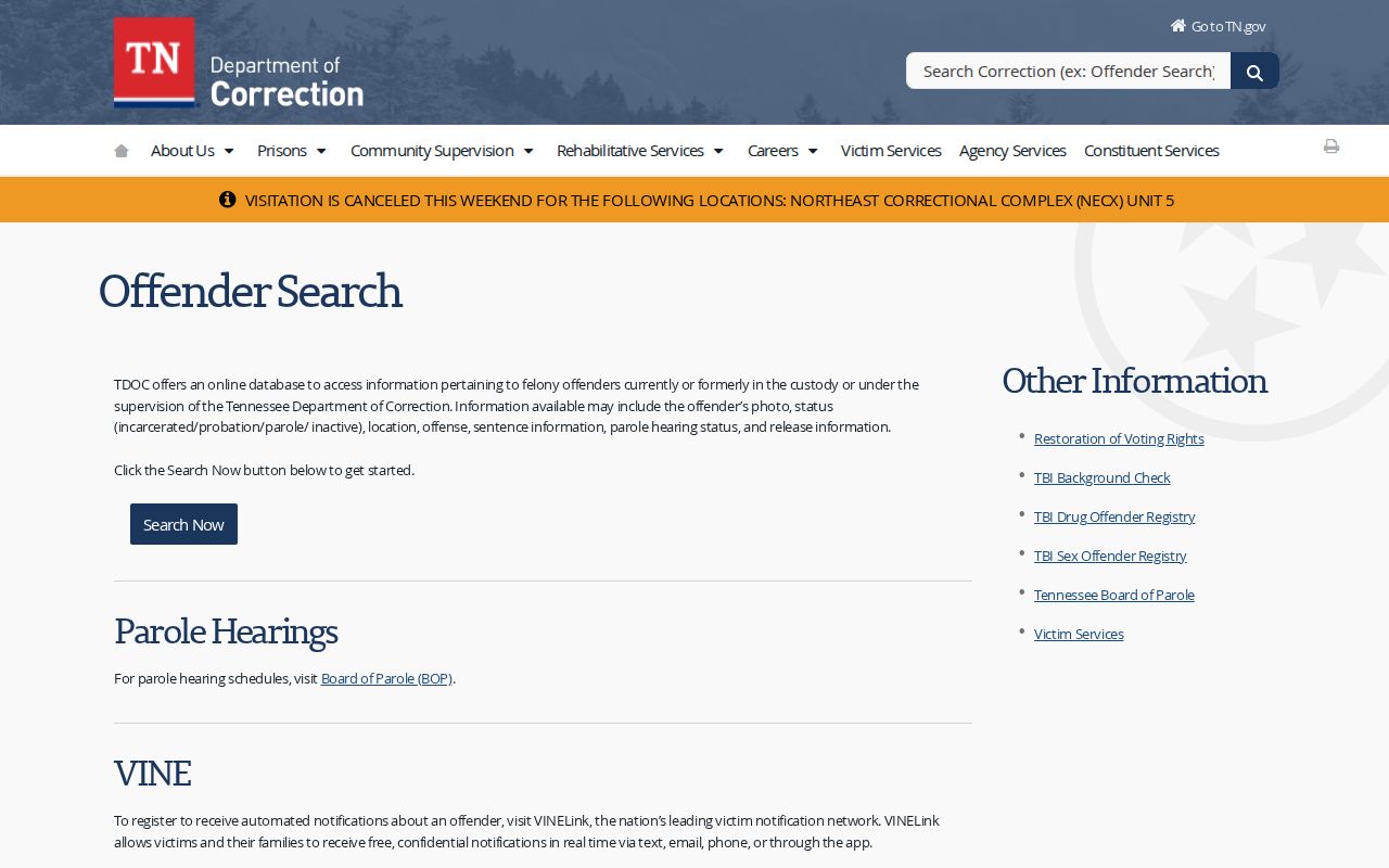 Blount County felony criminal record information in TDOC FOIL